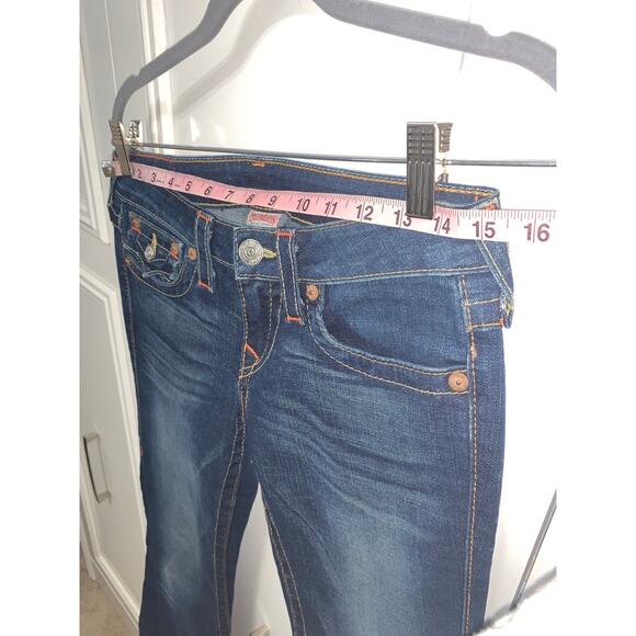 True Religion Women's Flare Jeans Size 27 Blue‎ Low Rise Thick Stitching - Picture 7 of 10